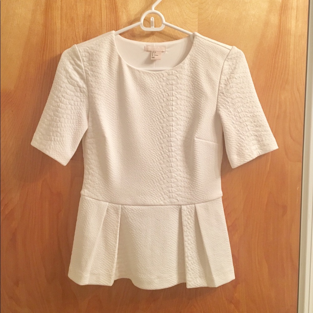 H&M White Peplum Snake Skin Top (S)